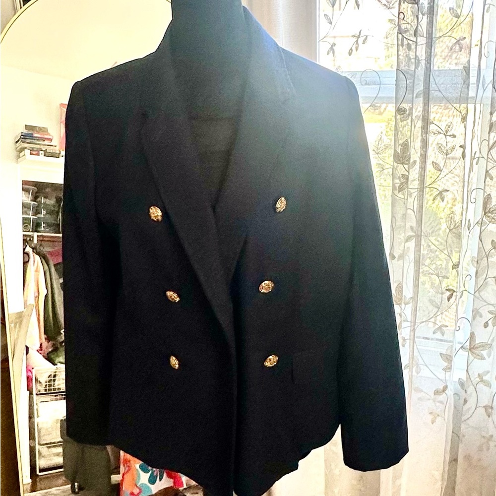 Women's Navy Blue Double-Breasted Blazer